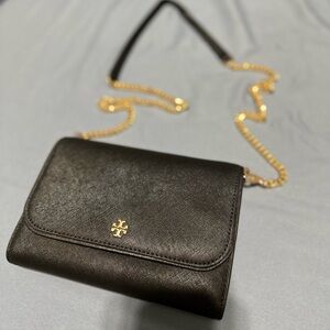 Tory Burch Black and Gold Crossbody Bag with Chain Strap